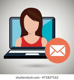 woman laptop message web vector illustration design
