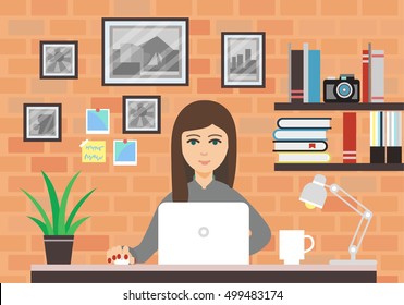 Woman With Laptop In Modern and Stylish Workspace