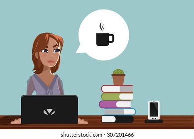 Woman & Laptop: Need a cup of coffee