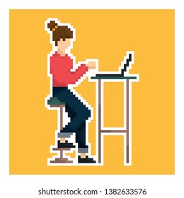 woman with laptop in pixel art