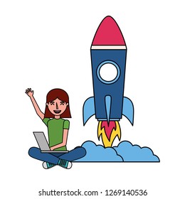 woman with laptop rocket education school