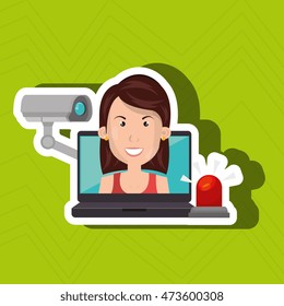 woman laptop secutiry save vector illustration eps 10