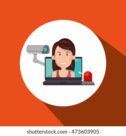 woman laptop secutiry save vector illustration eps 10