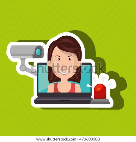 woman laptop secutiry save vector illustration eps 10
