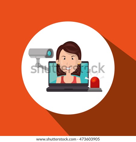 woman laptop secutiry save vector illustration eps 10