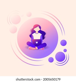 Woman with laptop sitting. Concept illustration for working, freelancing, studying, education, work from home