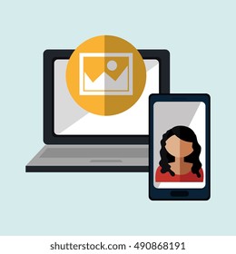 woman laptop smartphone social