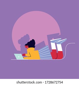 woman with laptop, social media vector illustration design