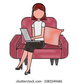 woman with laptop in the sofa character