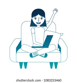 woman with laptop in the sofa character