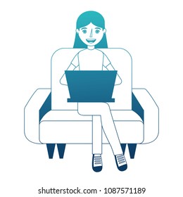 woman with laptop in the sofa character