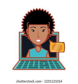 woman with laptop and speech bubble