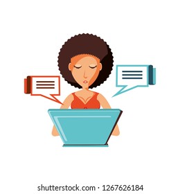 woman with laptop and speech bubbles