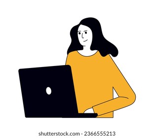 Woman with laptop. Trendy minimalistic character. Vector illustration