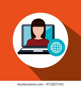 woman laptop wifi icon vector illustration design
