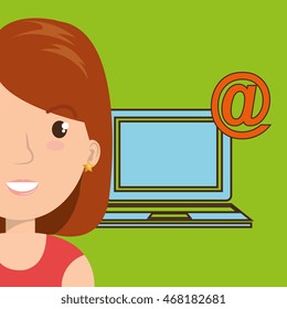 woman laptop wifi at vector illustration graphic