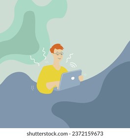 woman with laptop working vector illustration in flat style for templates and websites