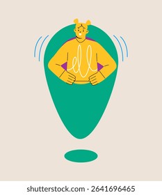 Woman with large map pointer. Colorful vector illustration