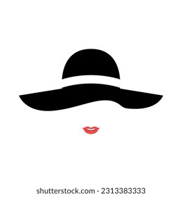 Woman in large summer hat with white ribbon. Rest at resort. Vector Flat Illustration.