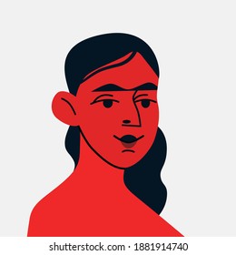 Woman latin american nationality. Hispanic face portrait. Concept for feminism illustration, body positive, racial equality, beauty, people's rights. Vector flat cartoon face isolated on background