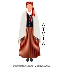 Woman in Latvian folk costume. Culture and traditions of Latvia. Illustration, vector
