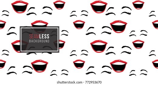 Woman laugh vector emoticons, emoji, smiley icons, characters. Fashion illustrated women's emotional faces seamless pattern.