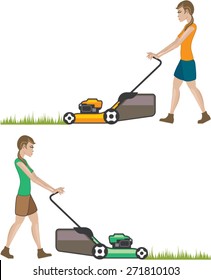 Woman with lawnmower