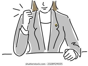 a woman lawyer fist pump hand drawing illustration, vector