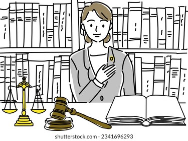 woman lawyer at the Law firm hand drawing illustration, vector