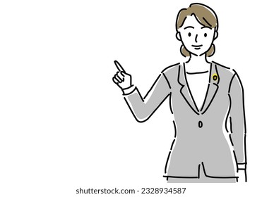 a woman lawyer pointing with index finger hand drawing illustration, vector