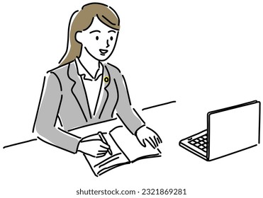woman lawyer working hand drawing illustration, vector