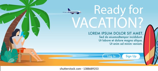 A woman lay down under the coconut tree near the beach in the website banner style with copy space for text-ready for vacation- Holiday website concept