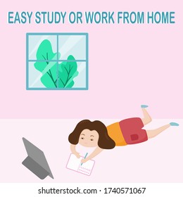 Woman lay down for work from home.vector illustration