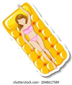 Woman laying on floating swimming pool mattress illustration