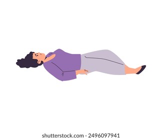 Woman laying on the floor and shaking by epilepsy seizure symptom. Cartoon female character with convulsion disease, suffering of spasms sick, fainting flat vector illustration isolated on white