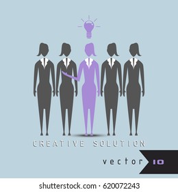 Woman leader with creative solution among the people vector concept infographic