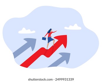 Woman leader visionary to lead ,businesswoman standing on growth arrow pointing to the bright future.Leadership, success, achievement.vector illustrator