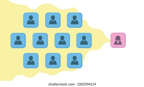 Woman leadership conceptual illustration. Organization led by woman. Woman at top management. 