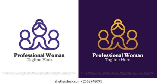 Woman leadership logo design vector illustration. Silhouette of beautiful feminine woman leading workplace company team work coach leader leadership professional. Simple minimal business icon vector.