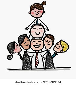 A woman leads a female team that rises like a pyramid. Illustration that highlights the leadership and team spirit of women in business.