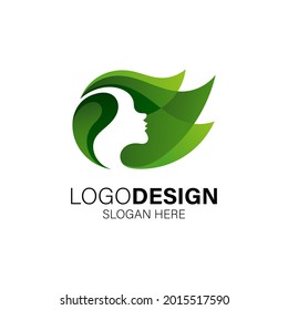 woman and leaf for cosmetics, salons and spha logo design