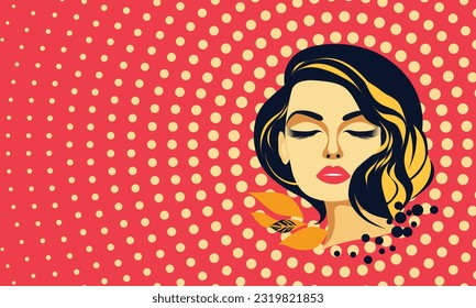 A woman with a leafs in her hair, pop art