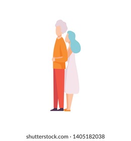 Woman Leaning on Man Back and Hugging Him, Happy Romantic Couple in Love Vector Illustration