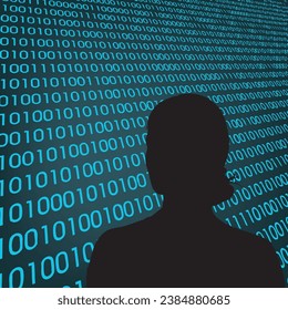 A woman is learning binary code. Technological literacy in the digital world.