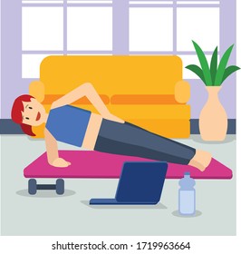 Woman learning fitness from online fitness course