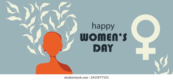 Woman with leaves in her hair. Happy International Women's Day. Background for March 8th. Vector illustration.	