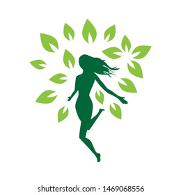 woman and leaves, vector logo icon 