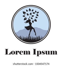 woman with leaves, vector logo template