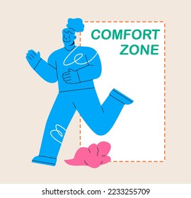 Woman leaving the comfort zone to success. Concept of comfort zone. Colorful vector illustration
