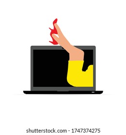 woman leg on laptop illustration in colorful